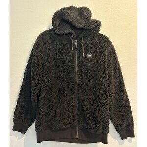 Vans Jacket Mens SMALL High Pile Fleece Full Zip Hoodie Black Sherpa